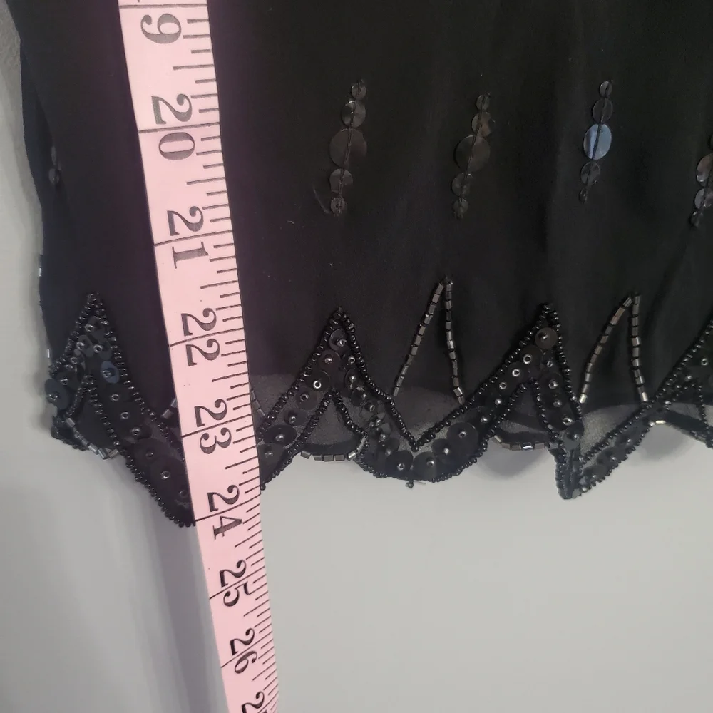 Papell Boutique Vintage Flapper Evening Blouse Silk Black Sequin Embellished  S - Picture 10 of 14